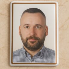 Fotoceramika 9x12 prostokątna ze złotym paskiem kolorowa