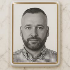 Fotoceramika 9x12 prostokątna ze złotym paskiem czarno-biała